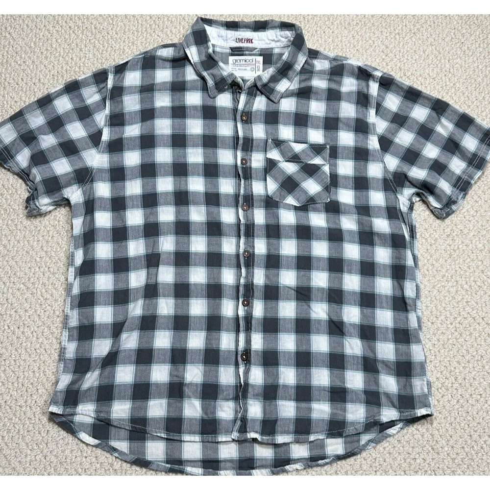 Gramicci Shirt Mens 2XL Blue Plaid Live Free Short Sleeve Lightweight Button Up